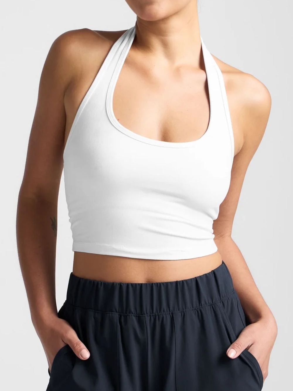 Beyond Yoga Spacedye Well Rounded Cropped Halter Tank Cloud White Size Medium